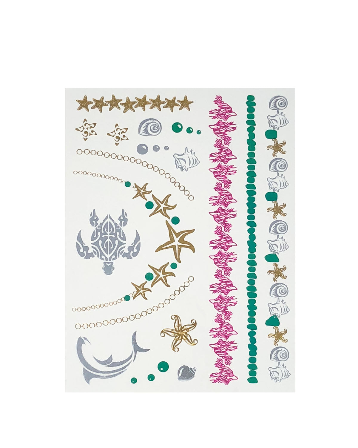 Wrapables Celebrity Inspired Temporary Tattoos in Metallic Gold Silver and Black (6 Sheets), Large, Marine Animals