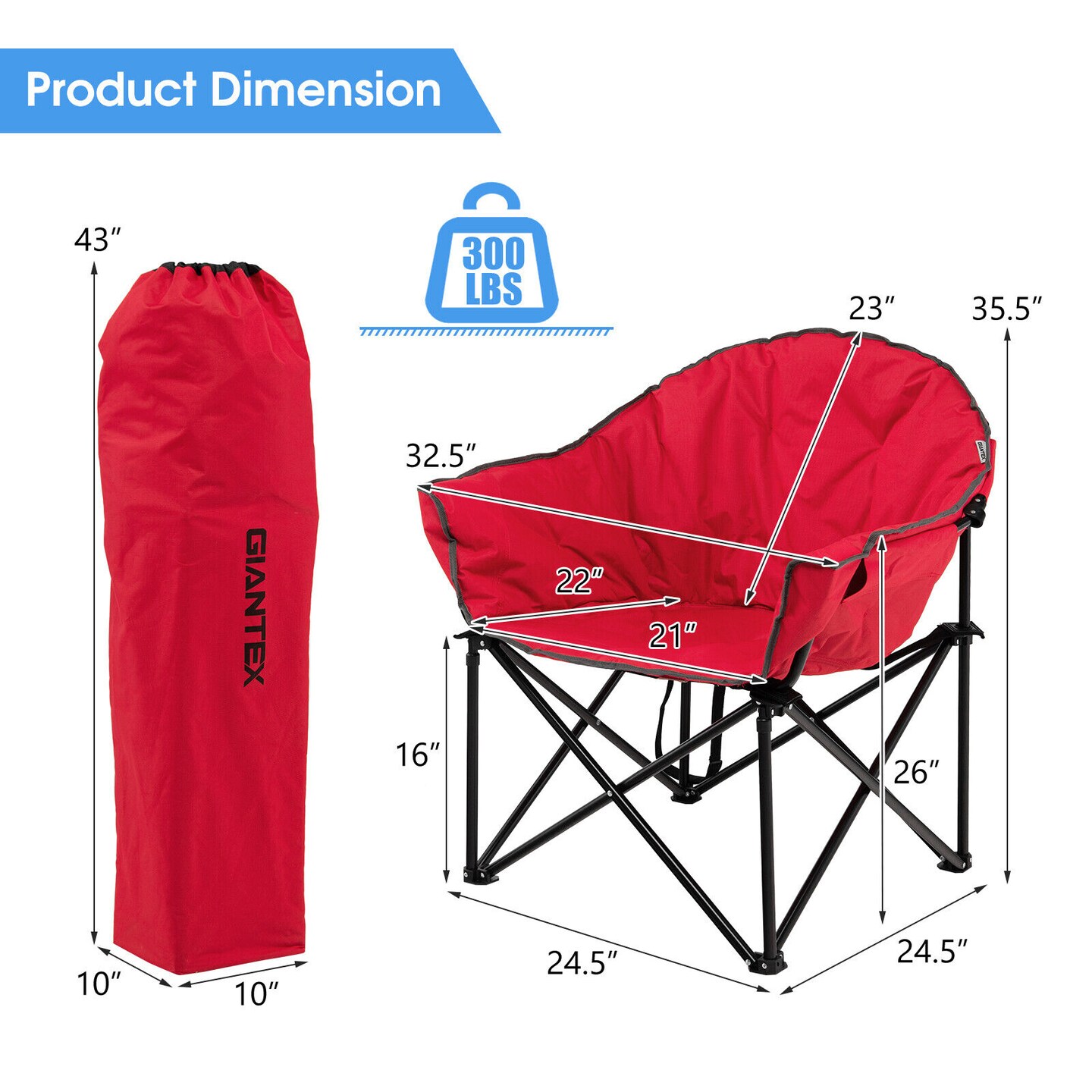 Folding Camping Moon Padded Chair with Cup Holder and Carrying Bag