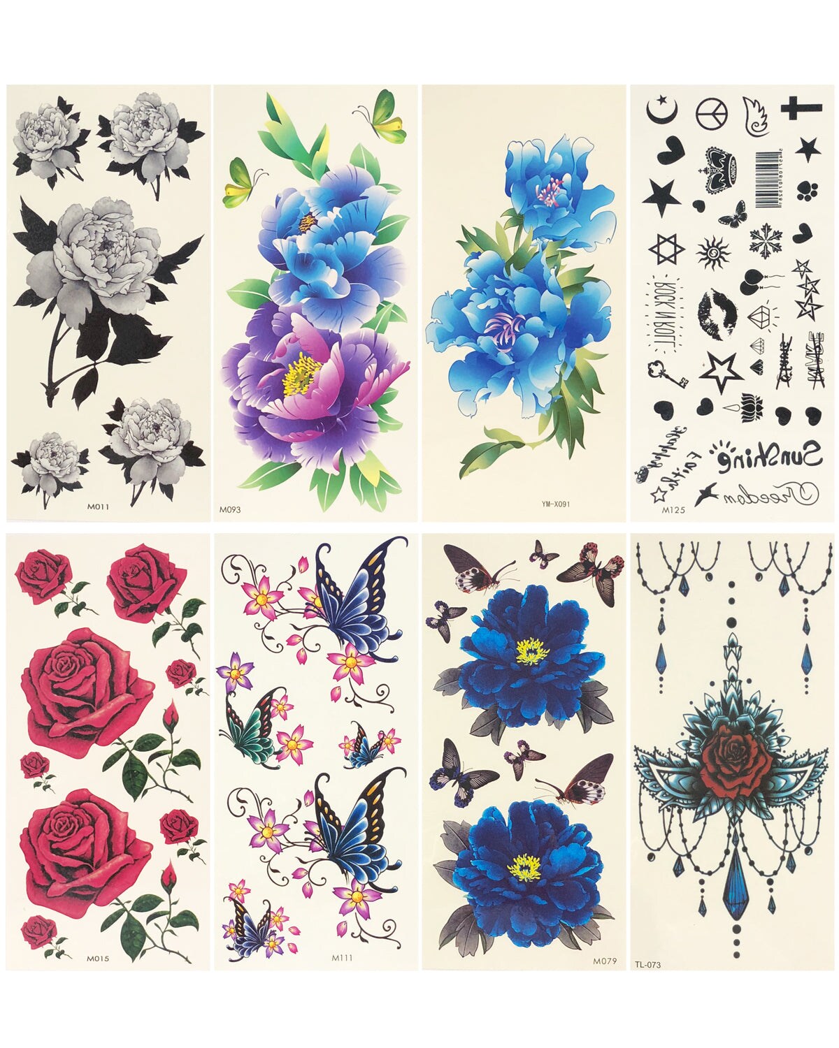 Wrapables Floral Temporary Tattoo Body Art Water Tattoos (8 Sheets), Cool Floral