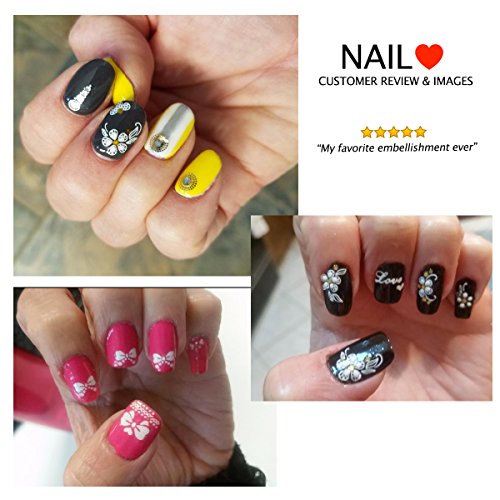 Wrapables 50 Sheets White Flowers & Bows with Gold Rhinestone Nail Stickers Nail Art 3D Nail Decals
