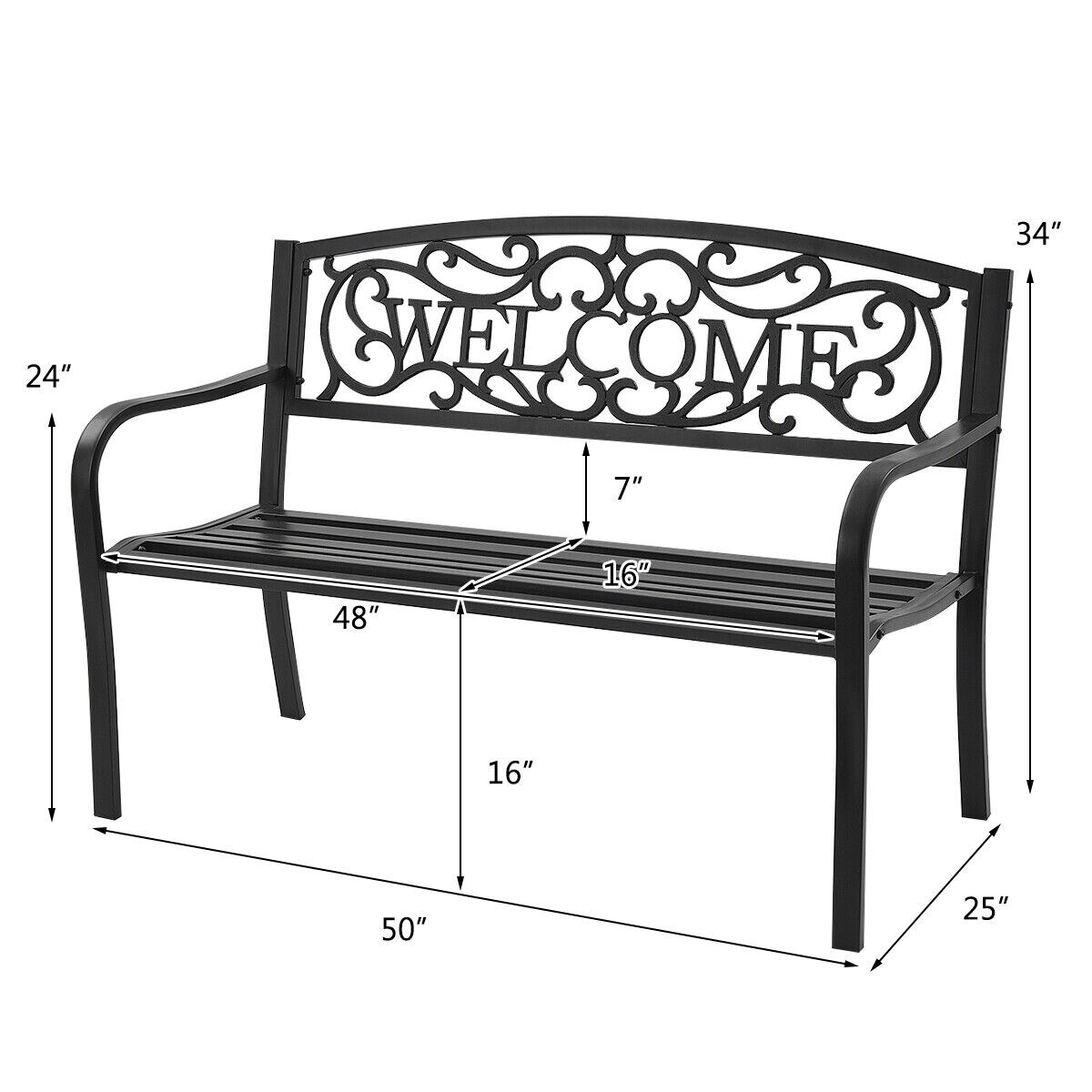 Outdoor Furniture Steel Frame Porch Garden Bench