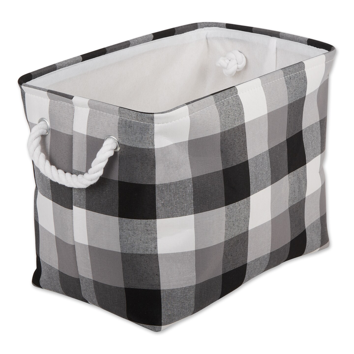 Contemporary Home Living Checkered Rectangular Medium Storage Bin - 16&#x22; - Black and White