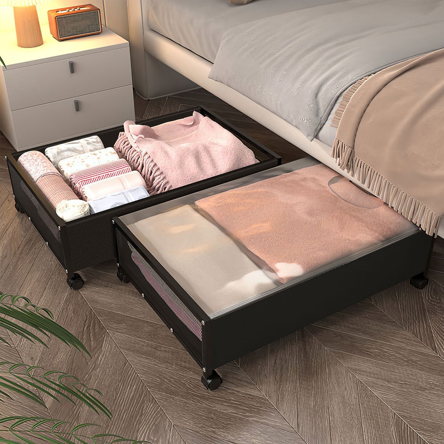 2Pcs Under Bed Storage Containers with 360&#xB0; Rotatable Wheels Visible Dustproof Cover