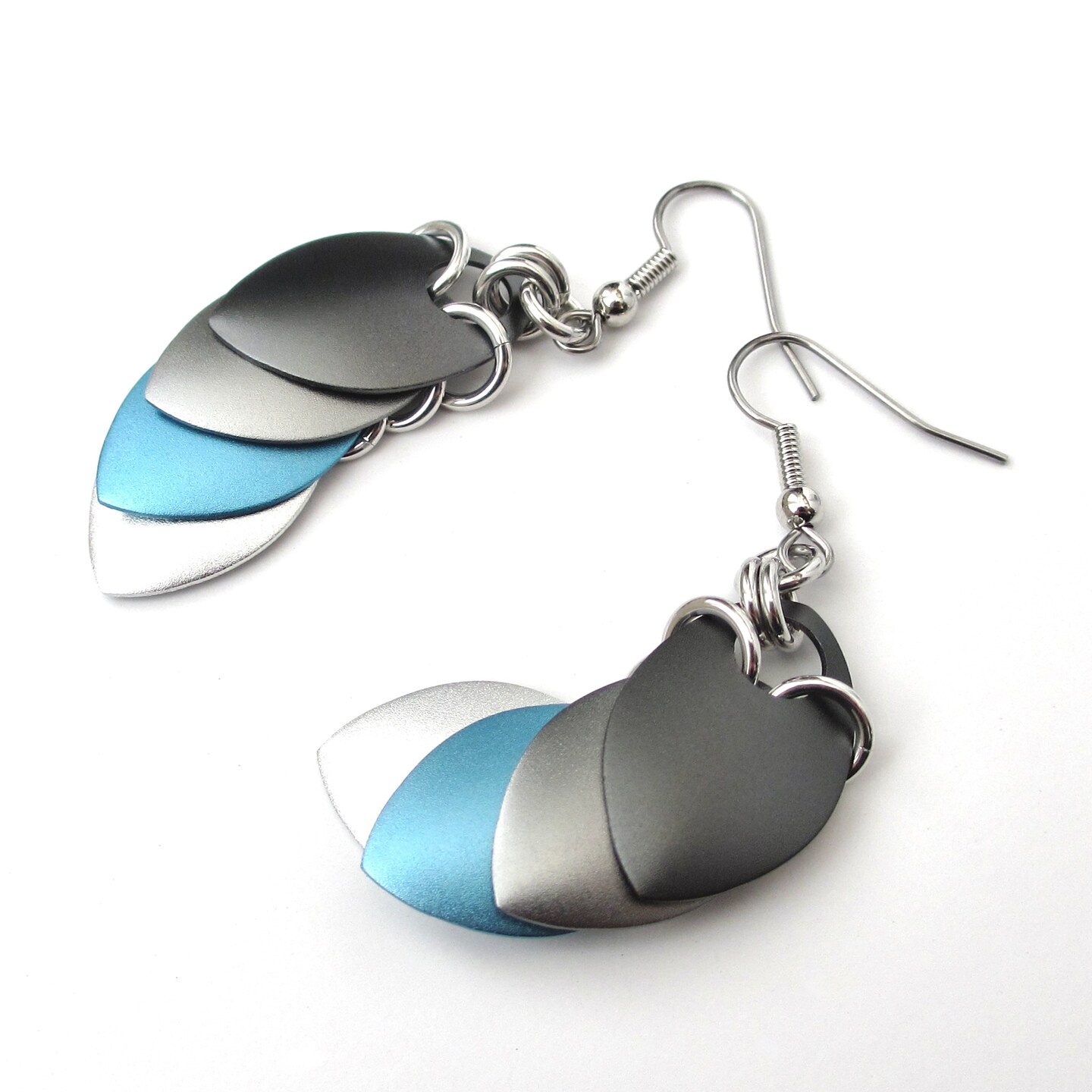 Demiboy pride flag earrings, chainmail scale jewelry - dark