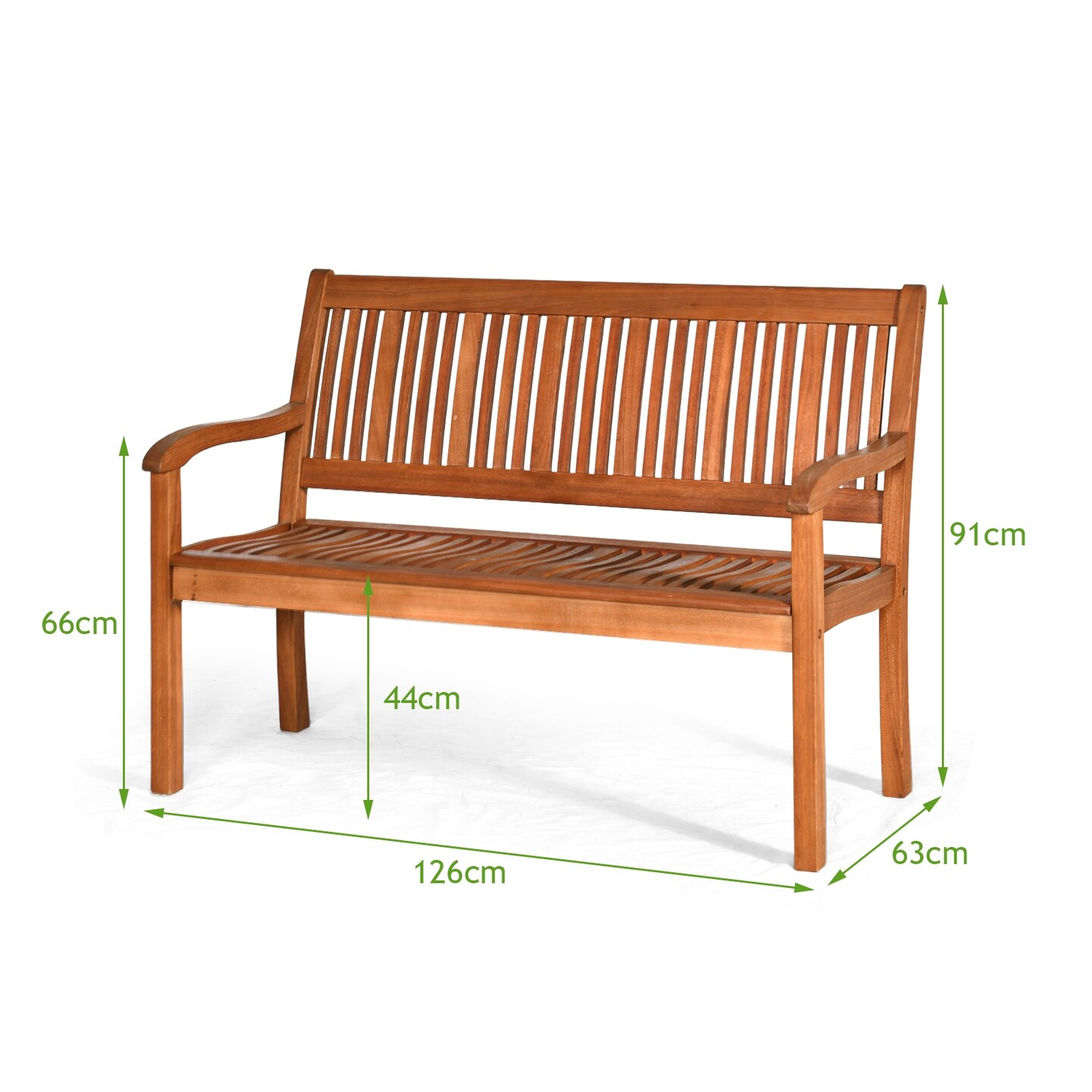 2- Person Solid Wood Garden Bench with Curved Backrest and Wide Armrest