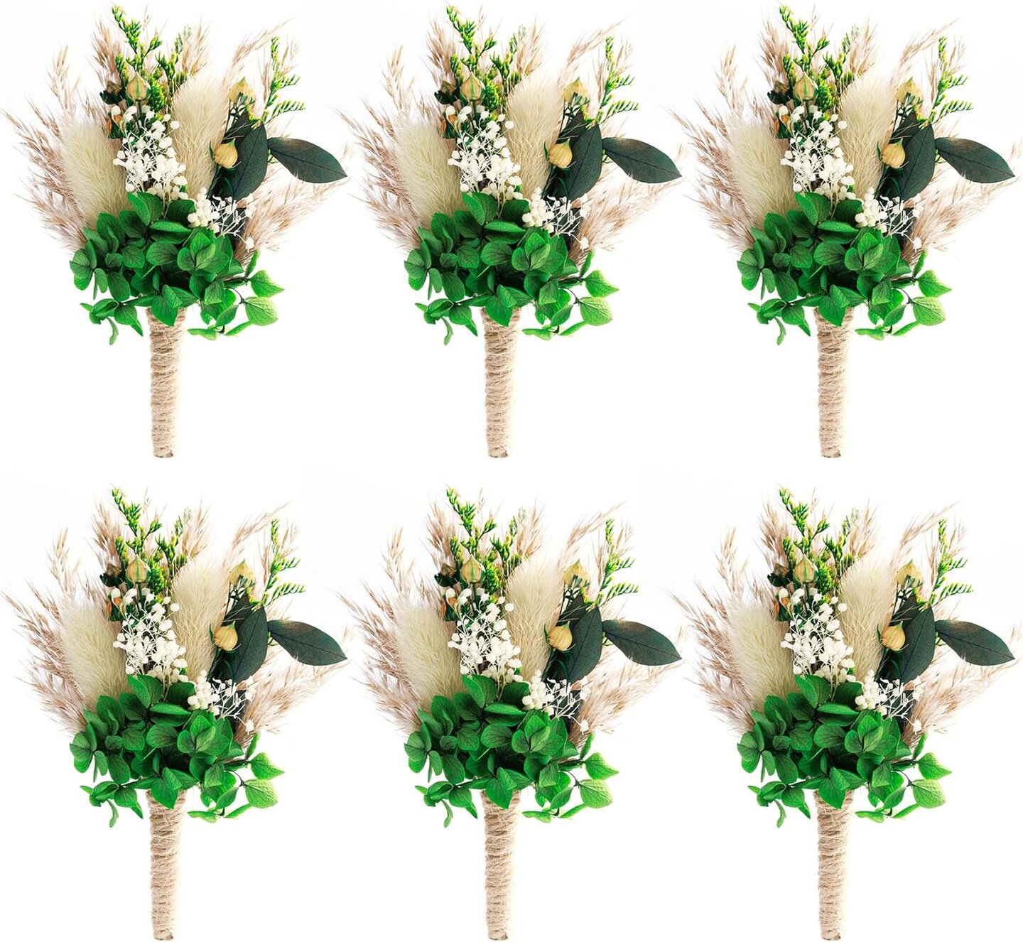 Set of 6 Natural Dried Flower Boutonnieres for Men, Boho Weddings and Formal Events