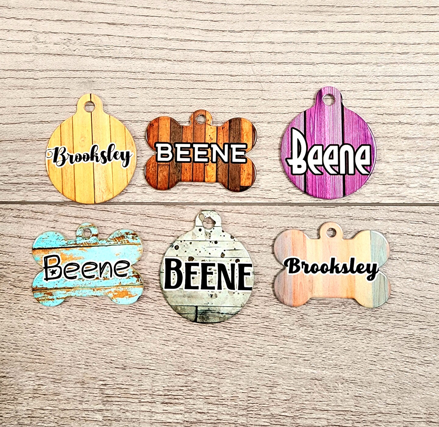Faux Wood Dog Tag, Lightweight Tag, Country Dog Tag, Cute Dog Tag, Aluminum Dog Tag, Colorful