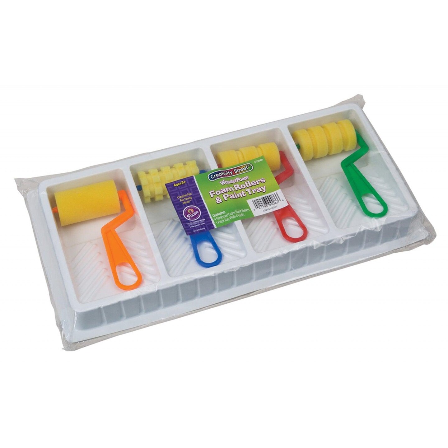 Foam Pattern Rollers and Tray, 4 Assorted Patterns, 8-1/2&#x22; x 17&#x22; Tray, 5 Pieces