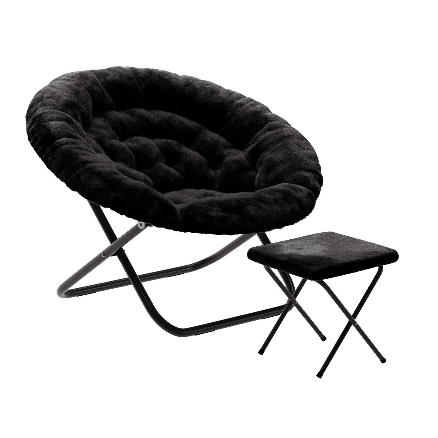Emma and Oliver Ersa Oversize Folding Saucer Moon Chair and Ottoman for Dorm and Bedroom with Steel Frames