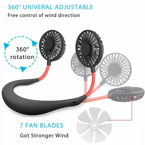 LED Color Portable Rechargeable Neckband Sport Lazy Neck Hanging Cooling Fan