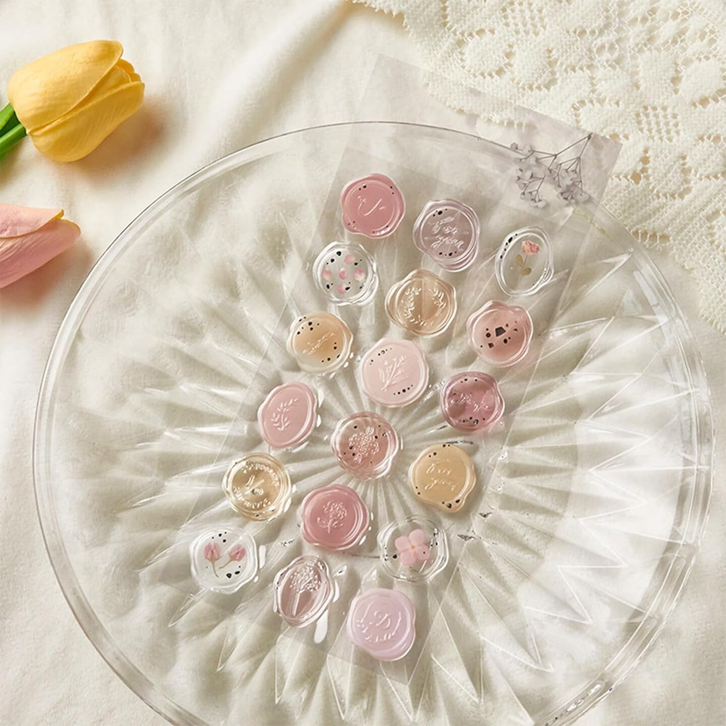 Pink Transparent Pre-Made Wax Stickers, 54 Pcs Adhesive Wax Seal Stickers Birthday Bridal Shower Party Presents Craft Scrapbook Gift