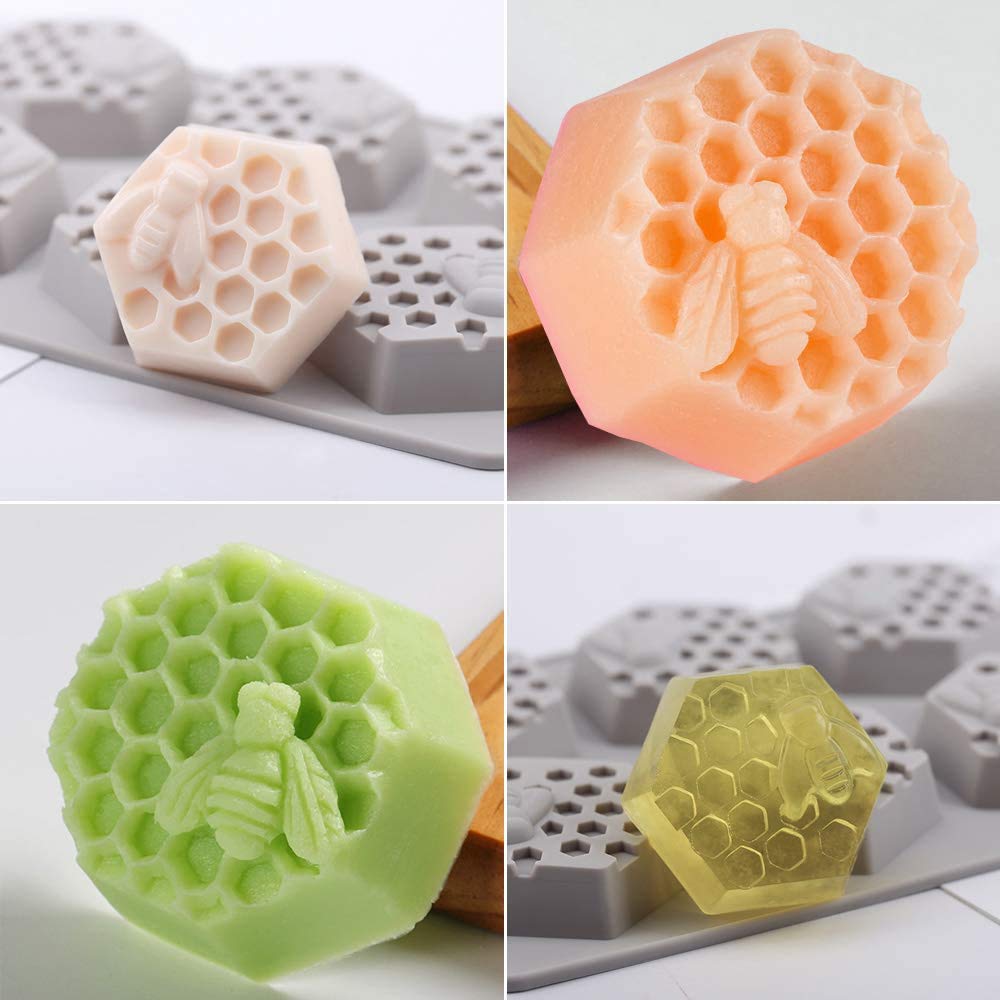 2 Pieces Honeycomb Soap Molds, Honey Silicone Molds for Handmade Soap, Lotion Bars, Wax Melts, Beeswax