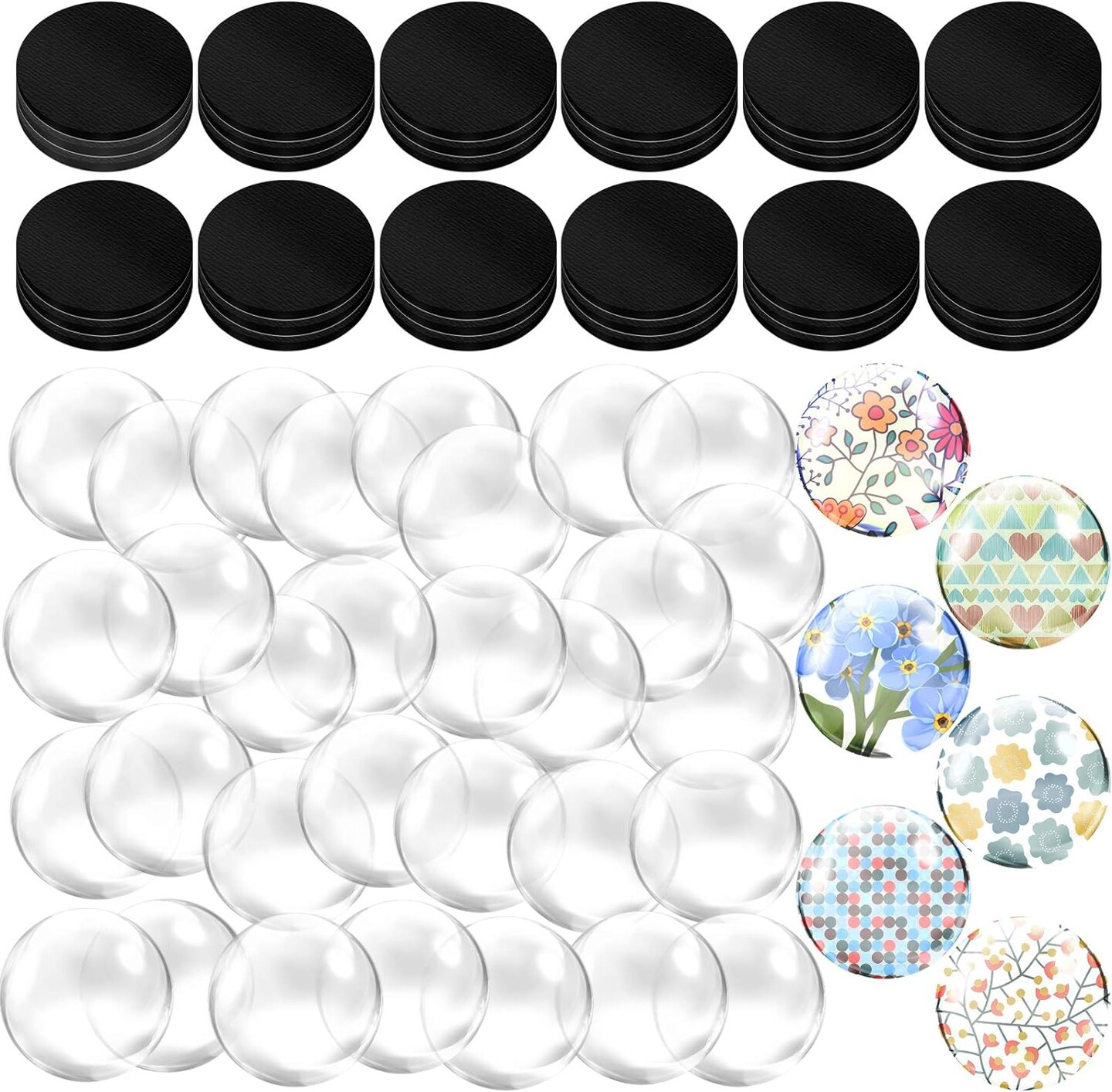 72 Pieces Craft Magnets Glass Ceramic Ferrite Magnet with Adhesive Backing and Transparent Clear Glass Cabochons for DIY Craft Fridge Refrigerator Magnets Pendants(Round,1 Inch)