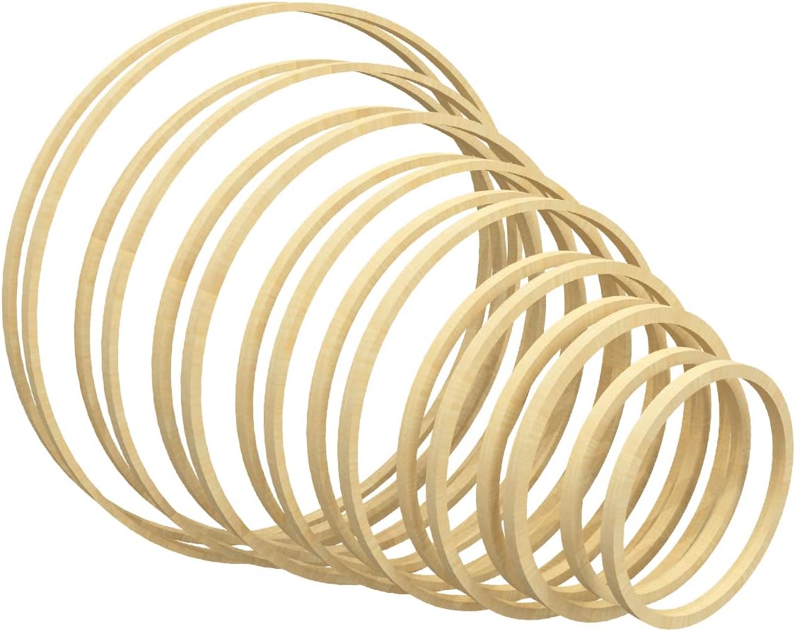 16 Pack Bamboo Floral Hoops, 8 Sizes (4, 5, 6, 7, 8, 9, 10 & 12 Inch) Wooden Wreath Rings for Making Wedding Decor and Wall Hanging Craft