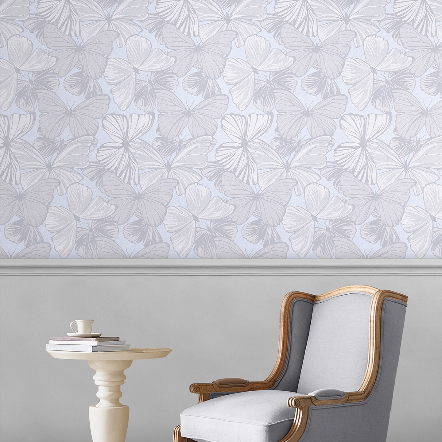 Laura Ashley Butterfly Garden Sugared Grey Wallpaper