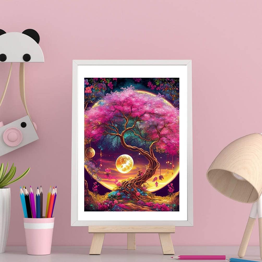 Tree of Life Diamond Art Painting Kits for Adults: Moon Tree Full Drill Diamond Dots Paintings for Beginners, Round 5D Paint with Diamonds Pictures. Gem Art Painting Kits: DIY Adult Crafts 12x16&#x22;