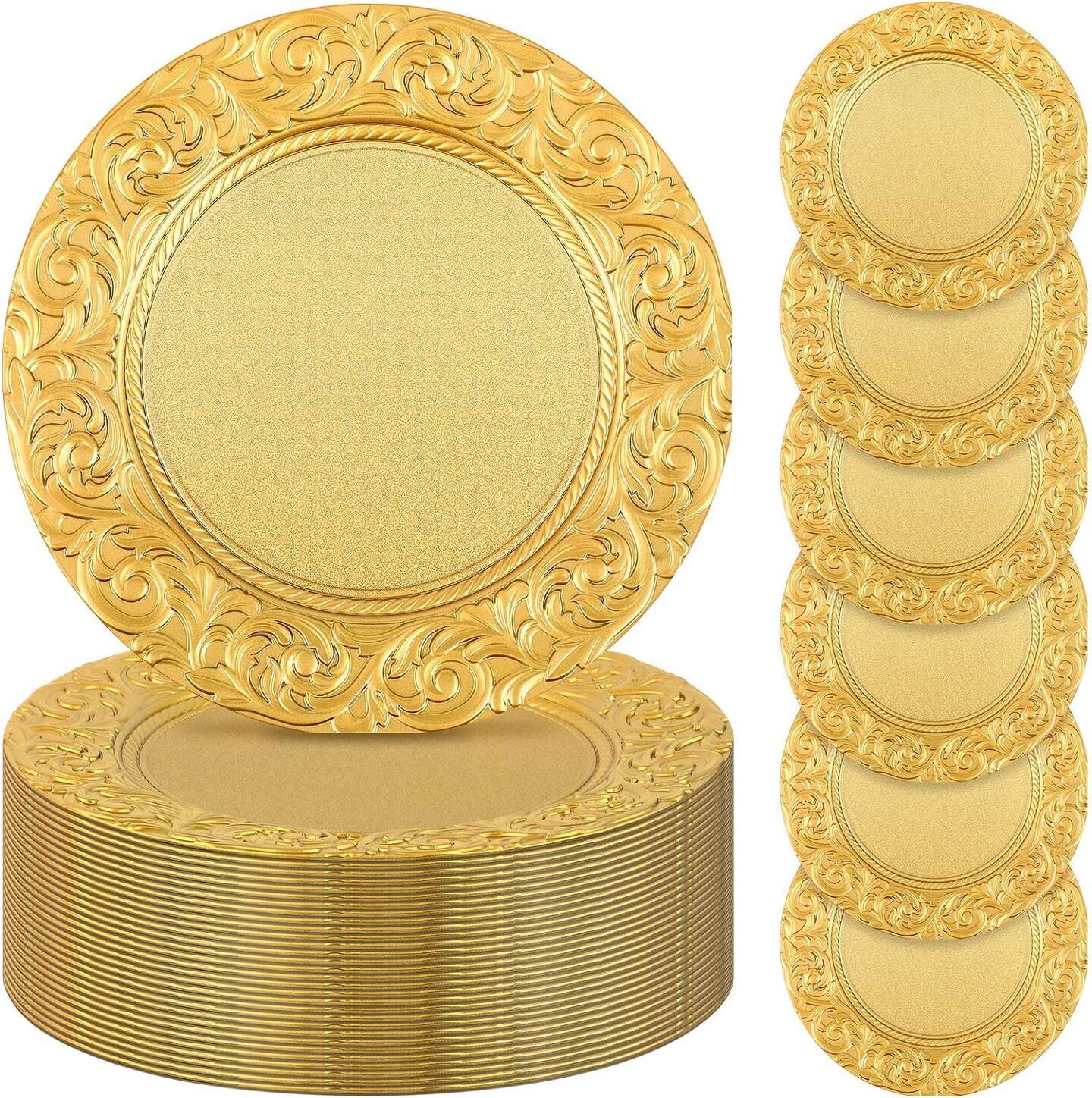 50 Pcs Antique Gold 13 Inch Embossed Rim Charger Plates for Events