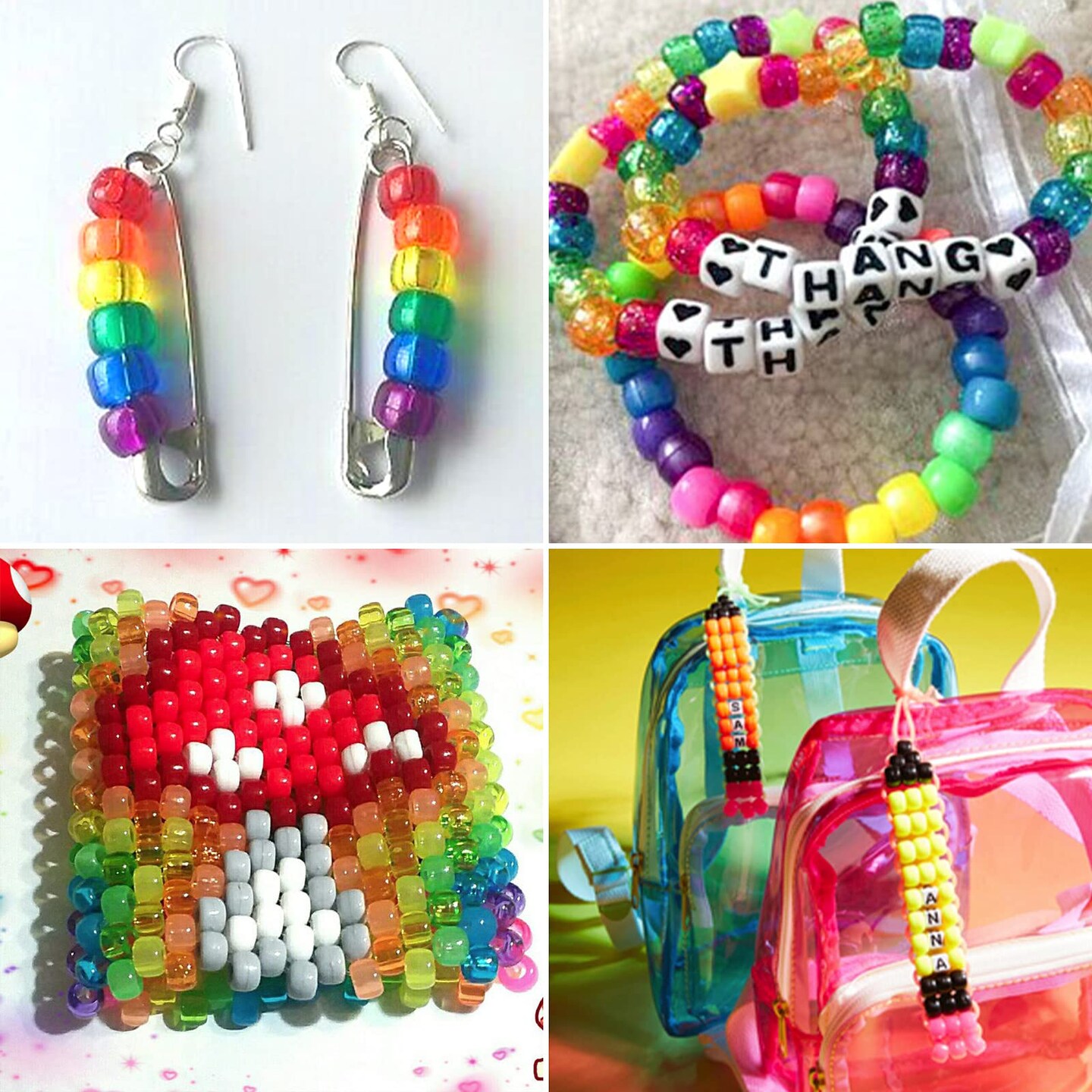 2880 Pieces Pony Beads Kit, Kandi Beads for Hair, Rainbow Beads Plastic Bead for Craft 6 x 9mm 24 Colors 4 Styles Large Hole Beads Set for Bracelets Jewelry Making