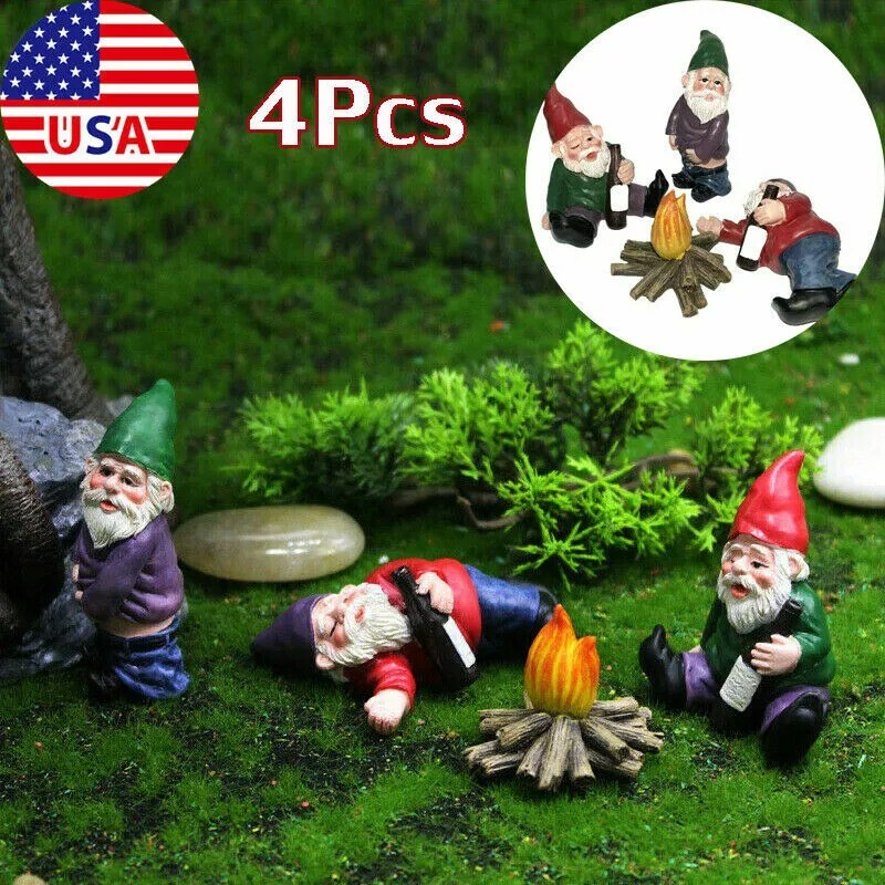 4PCS Fairy Garden Gnomes Accessories My Little Friend Drunk Gnome Dwarfs