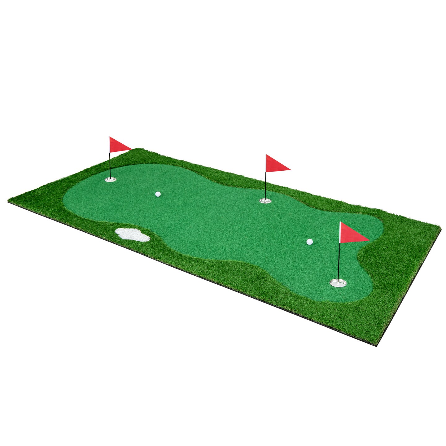 Green Golf Putting Green PP Rubber 3 Holes Complete Accessory Set Portable