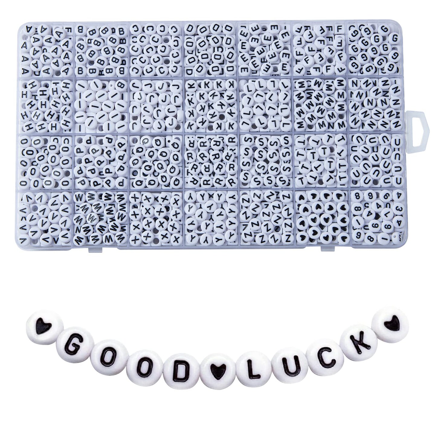 1400 Pieces Letter Beads, 4x7 mm Acrylic Alphabet Beads, Beads for Jewelry and Bracelet Making, in 28 Grid Box (White and Black)