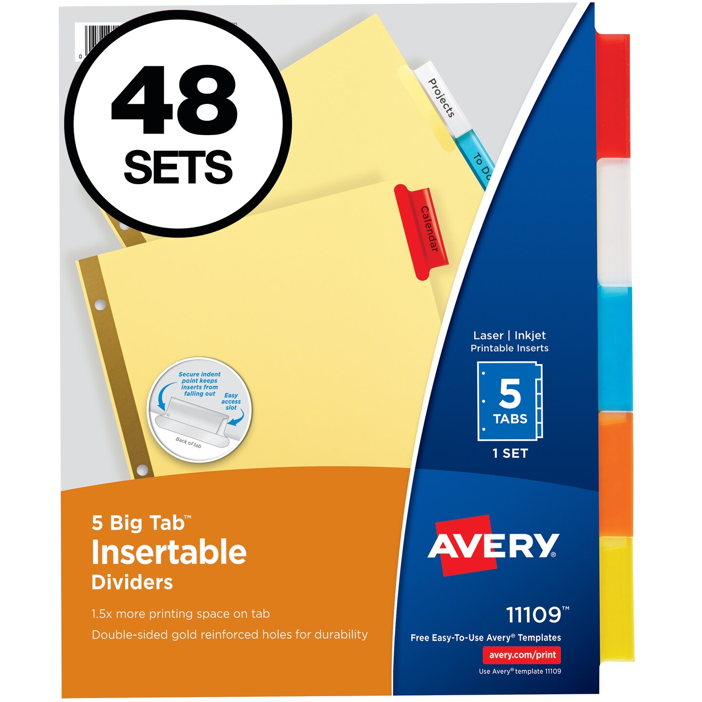 Avery Big Tab Insertable Dividers, Buff Paper, 5-Tab Set, Multicolor (11109) - 48 Pack