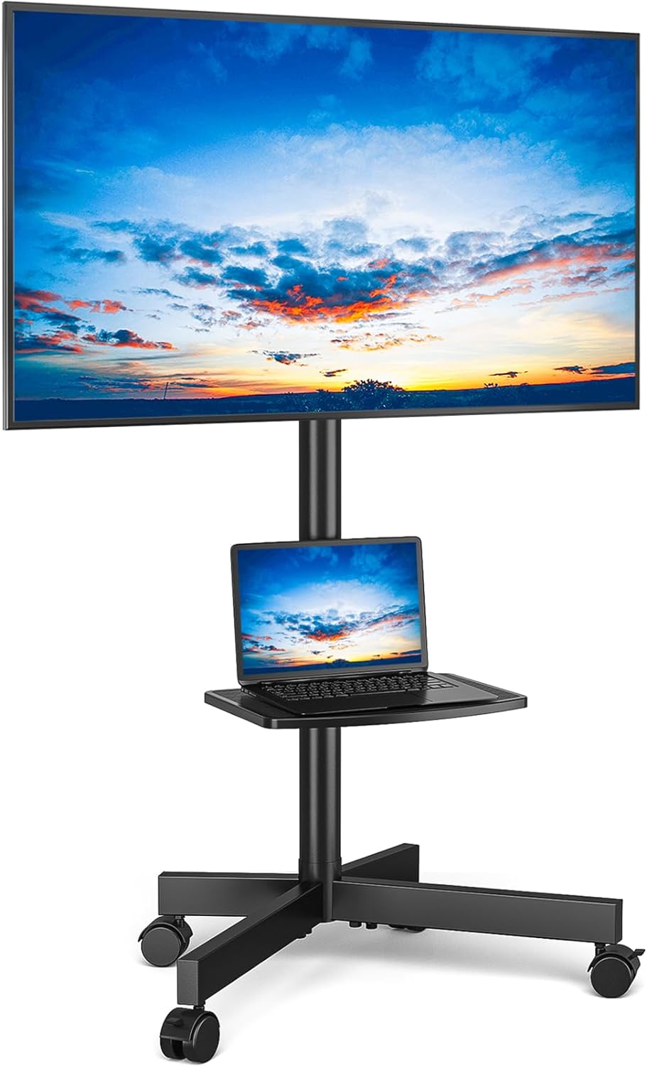 Mobile TV Cart for 23-60 Inch LCD LED Flat Panel Curved Screen TVs up to 88 lbs, Height Adjustable Shelf Rolling Floor Stand with Wheels as a Movable Portable Stand, Max VESA 400x400mm