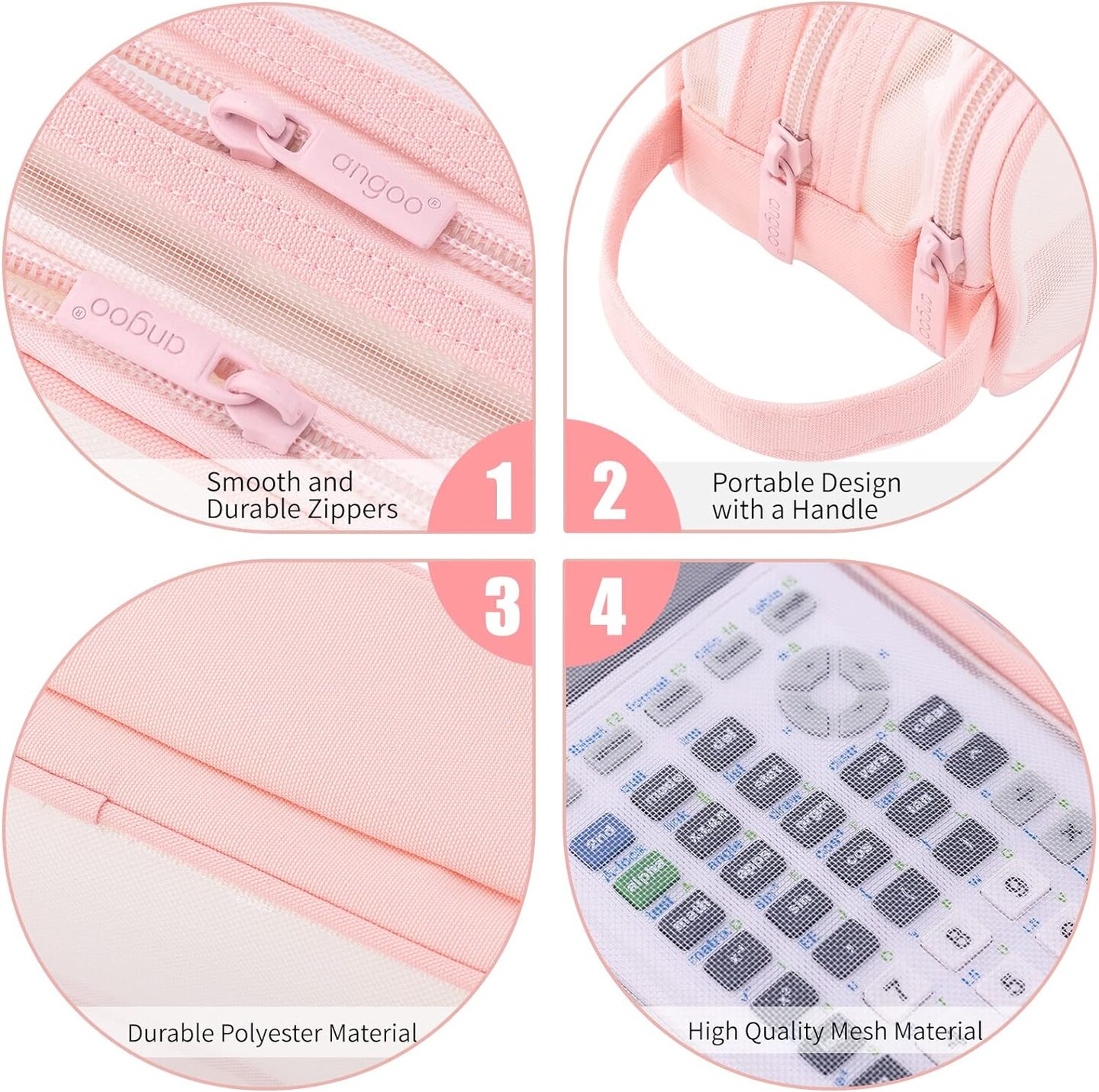 Large Grid Mesh Pencil Case 2 Compartment Pen Bag Clear Handheld Multifunction Pencil Pouch Transparent Makeup Bag for Teen Student College Business Travel Office Adult - Pink
