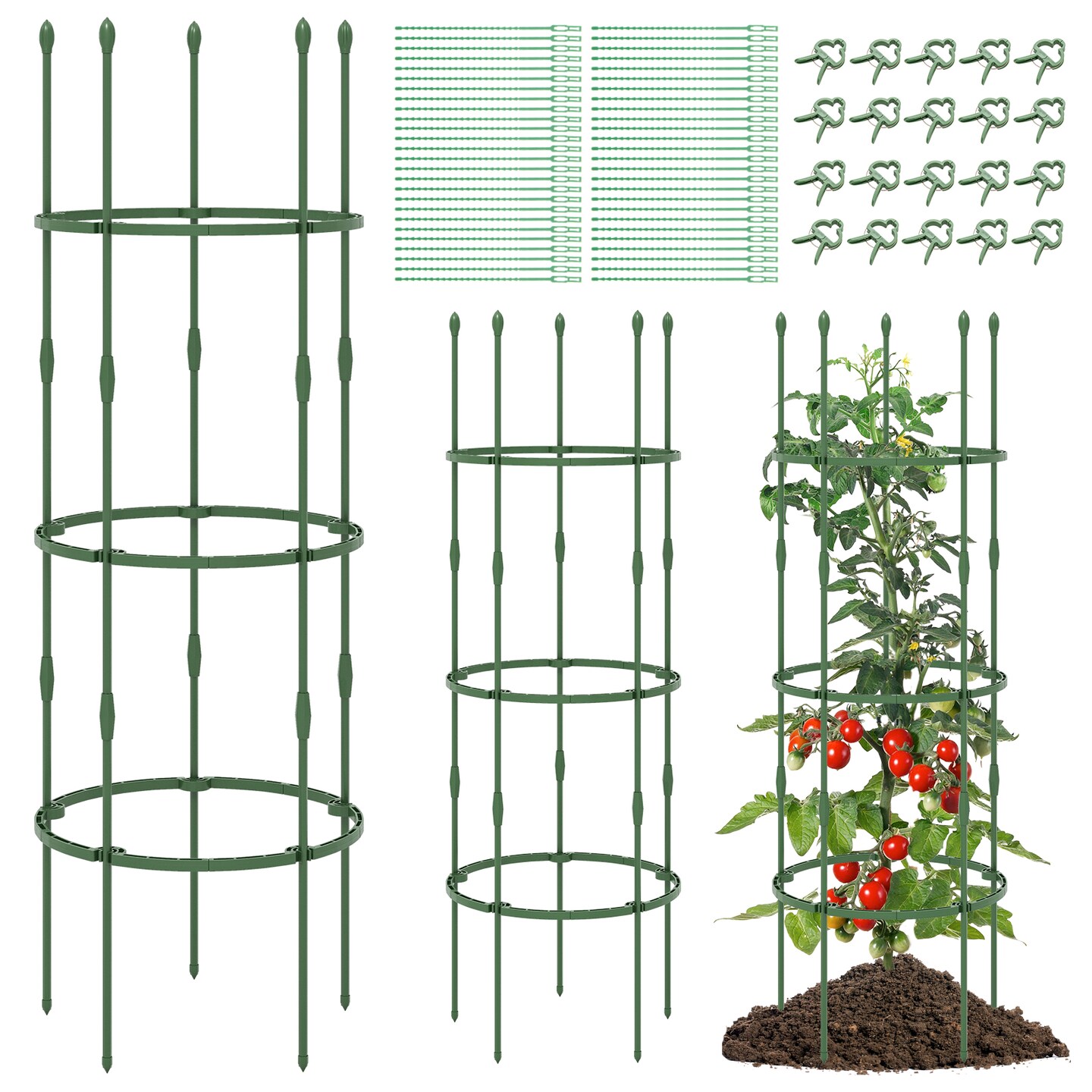 3-pack Garden Trellis 60" Tall Plant Support Stands With Clips And Ties-M