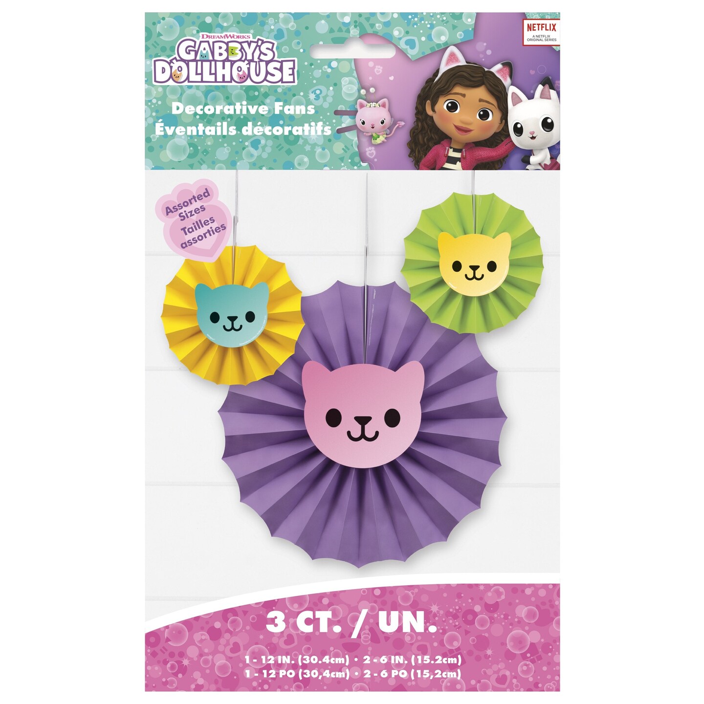 Gabby&#x27;s Dollhouse Paper Fan Decorations Kit  - 3ct