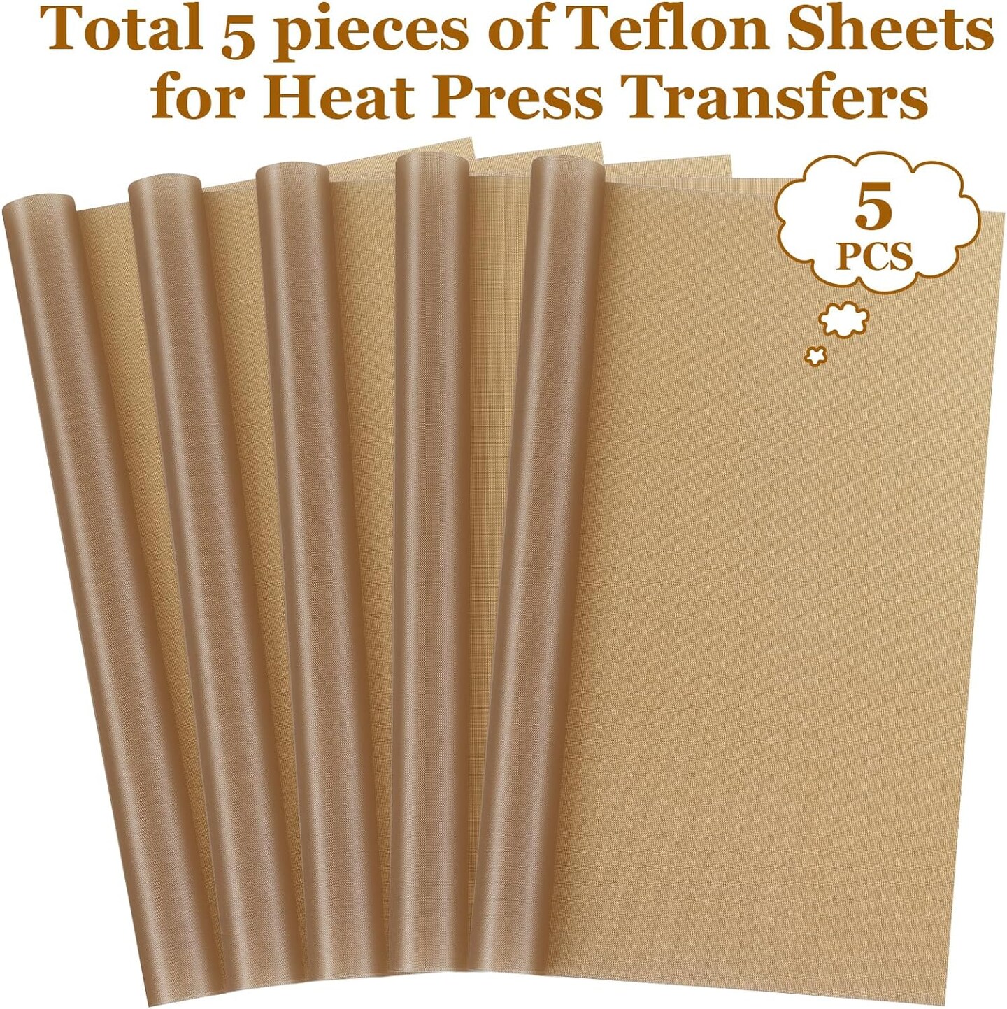 5 Pack Teflon Sheet for Heat Press, Large Size Heat Transfer Press Cover Paper Heat Resistant Transfer Protector Mats for Cricut Iron HTV Vinyl, Sublimation, Baking and Craft