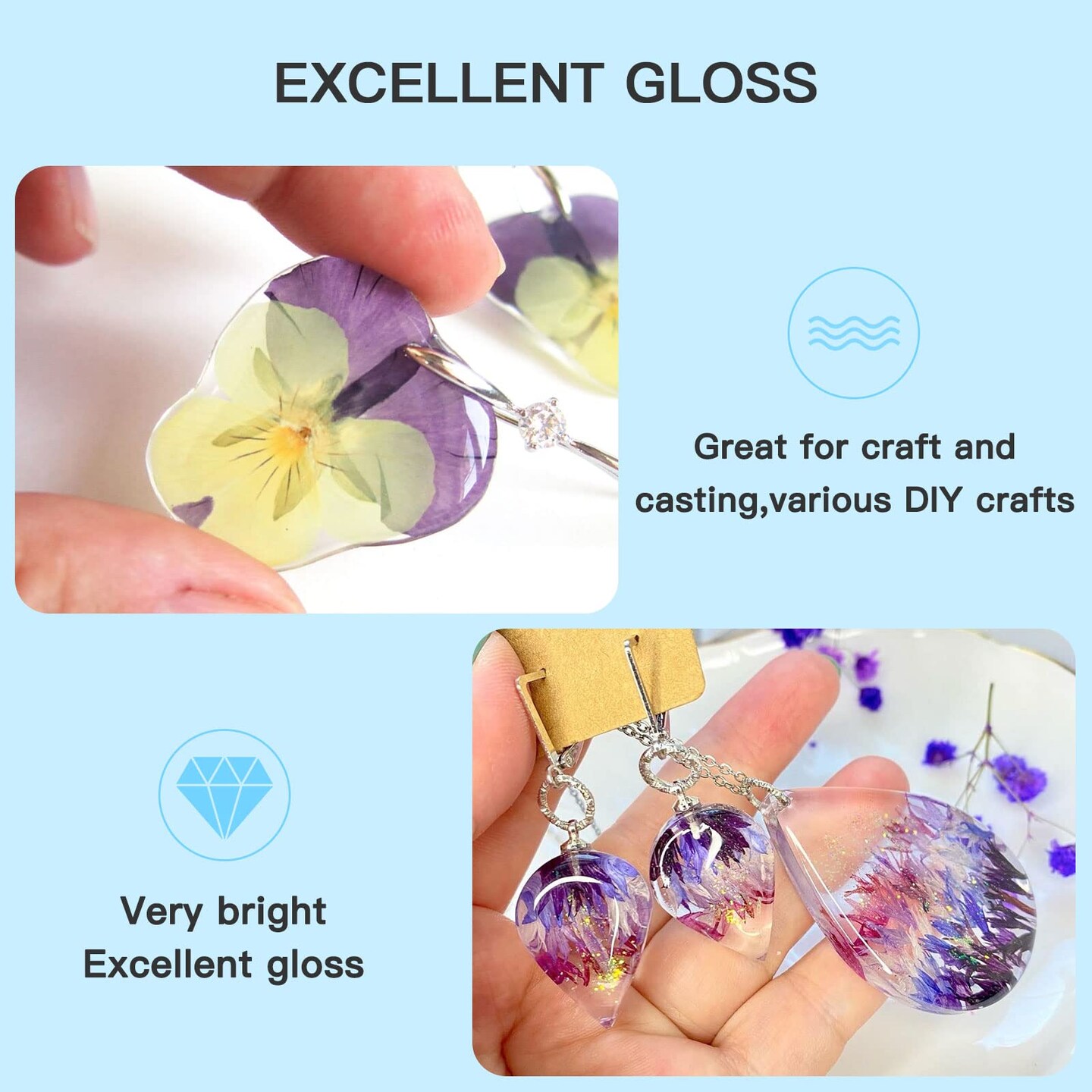 200g UV Resin, New Formula Crystal Clear UV Resin Solar Cure Sunlight Activated Hard UV Resin Kit for Jewelry Making, Casting and Coating DIY Crafts