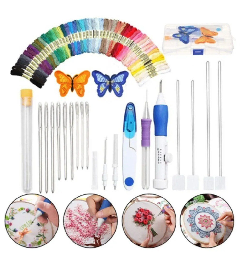 Magic DIY Embroidery Pen Set - Knitting Sewing Punch Needle Kit, 50 Color Thread