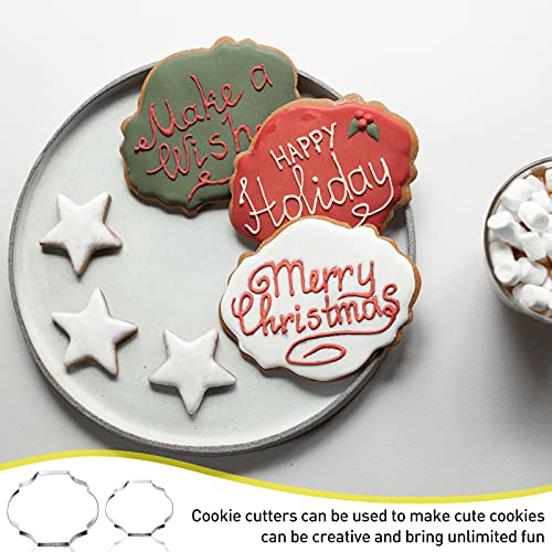 10 Pieces Plaque Frame Cookie Cutter Stainless Steel Biscuit Cutter Fondant Cake Decorating Tools and 6 Pieces Sugar Stirring Pins for Kitchen Baking