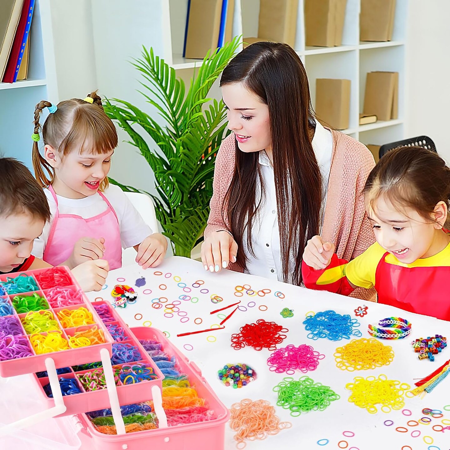 Rubber Loom Bands Kit - 17500+ Bands, 28 Colors, 3 Layer Container