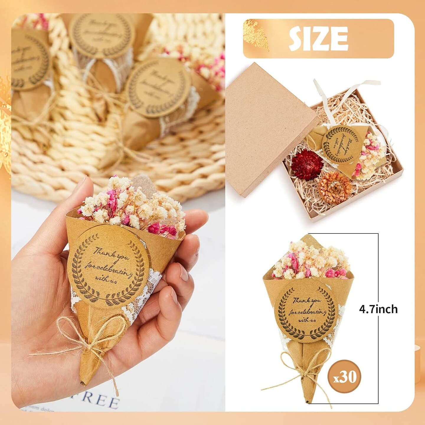 30 Mini Dried Flower Bouquet Magnets – Bulk Wedding, Baby Shower, Mother's Day, Graduation, Home Decor, DIY Crafts