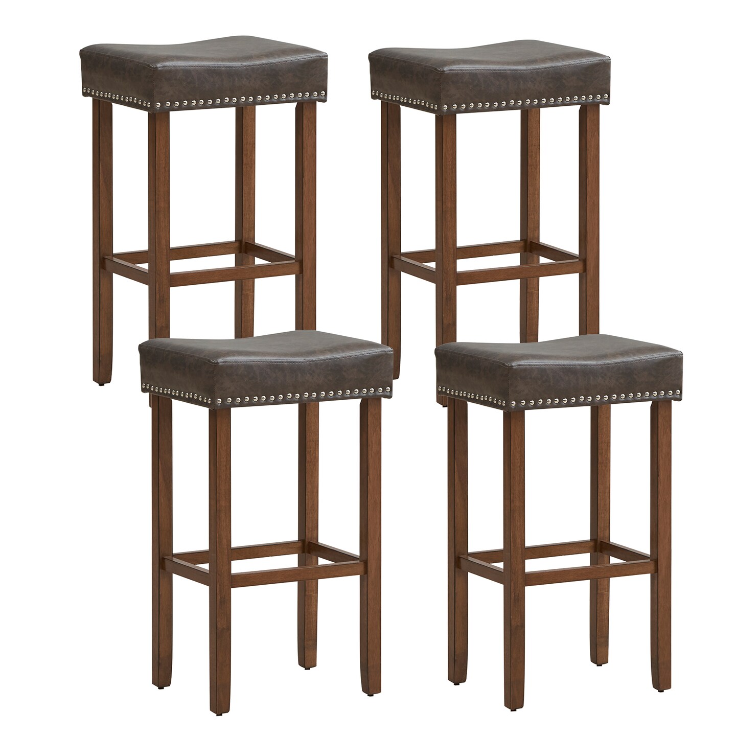 Upholstered Bar Stools Set Of 2 With Footrests For Counter