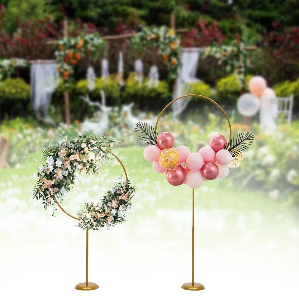 2pcs Balloon Lead Brackets Golden Metal Round Arch Stand for Wedding Party Decor