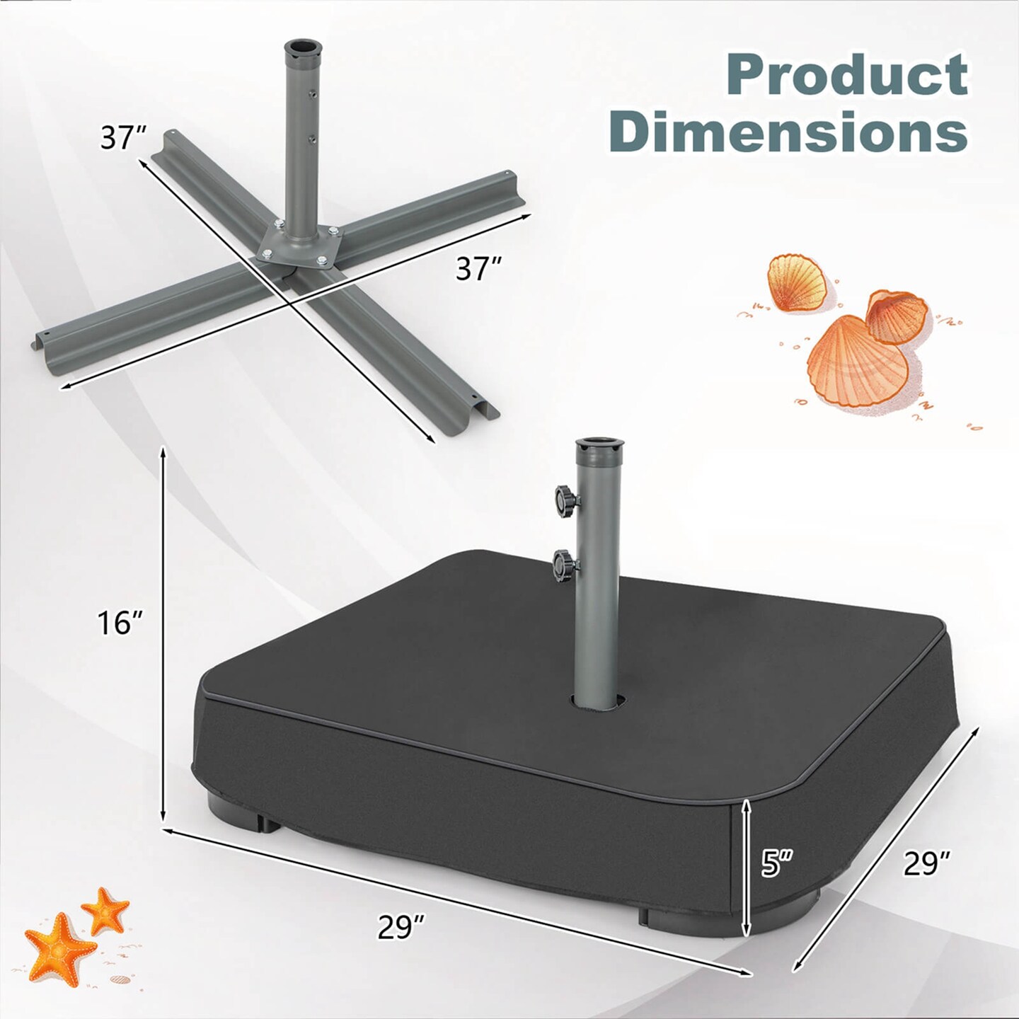 Costway Patio Market Offset Umbrella Stand Holder Base Sand Filled Sandbags 220lbs Black