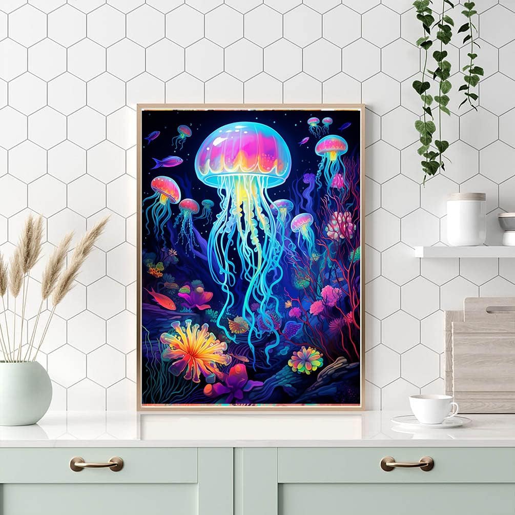 Adult Diamond Painting Kits Luminous Jellyfish Handmade 5D Diamond Art Kits for Children Novice Complete Drill Diamond Points Crystal Craft Kits for Wall Art and Bedroom D&#xE9;cor at Home: Presents 11.8 by 15.7 inches