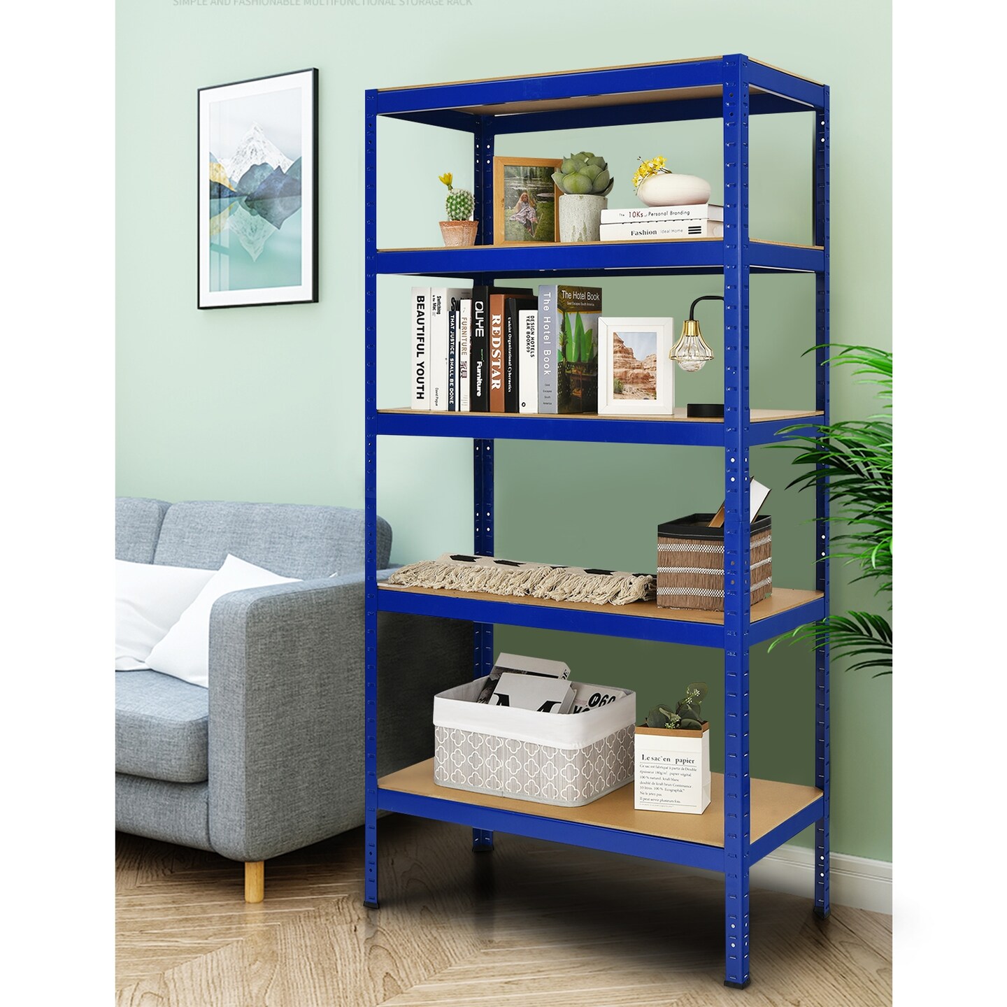 5 Tier Garage Storage Shelf Heavy Duty Steel Rack with Adjustable MDF Shelves for Home and Shop