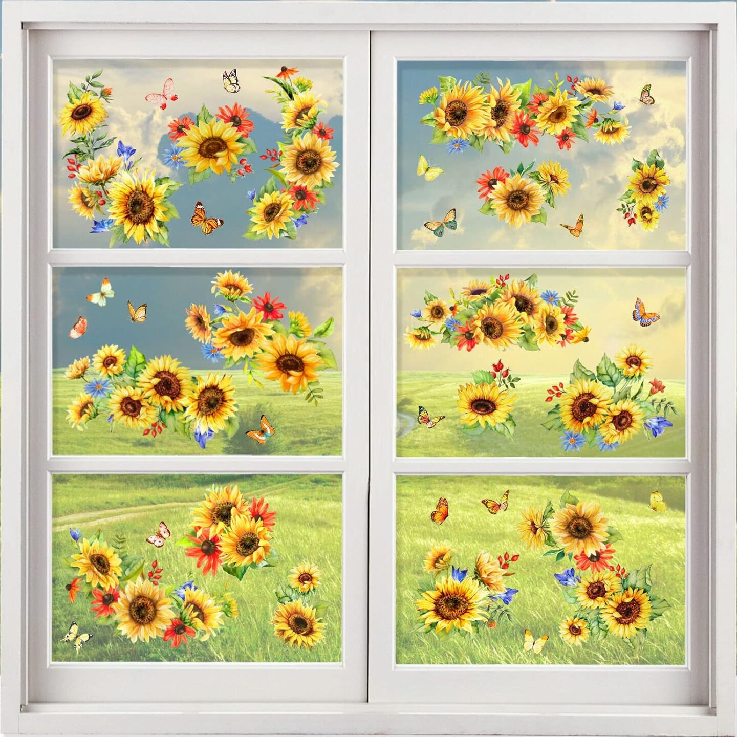 Sunflower Window Cling Spring Decoration Supply Summer window sticker Sunflower window decals Fall Window Decor Autumn clings Holiday Birthday Party Decorating a bedroom, nursery, or living room
