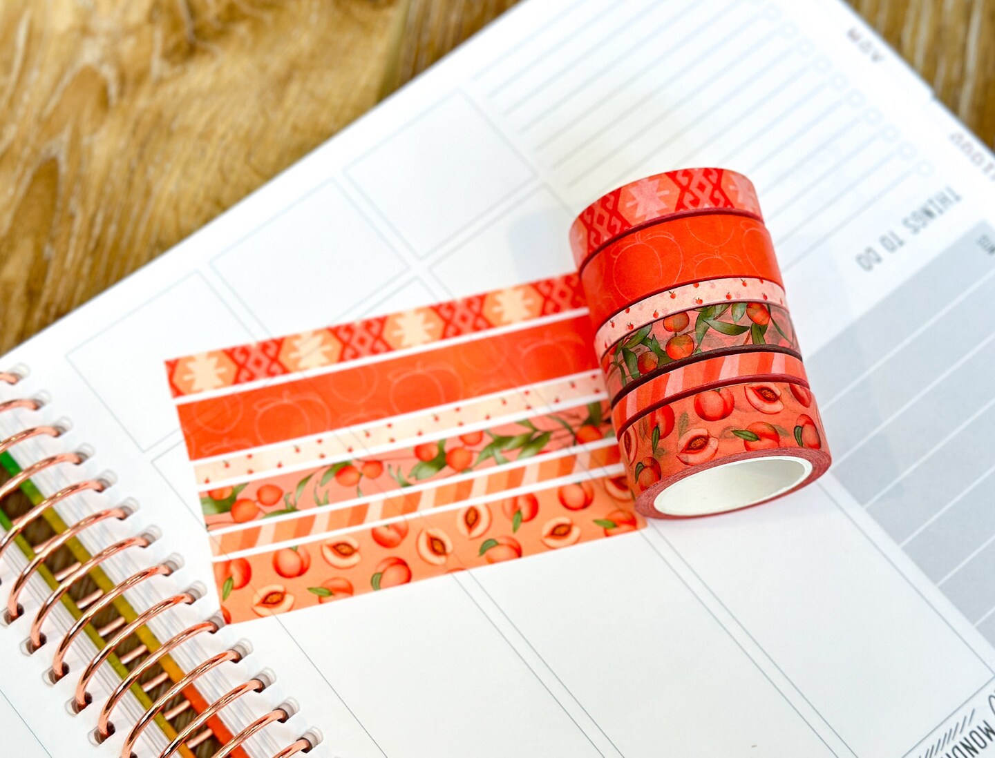 Peaches Orange Cream Peach Colored Spring Washi Tape Set June 2024 - W110