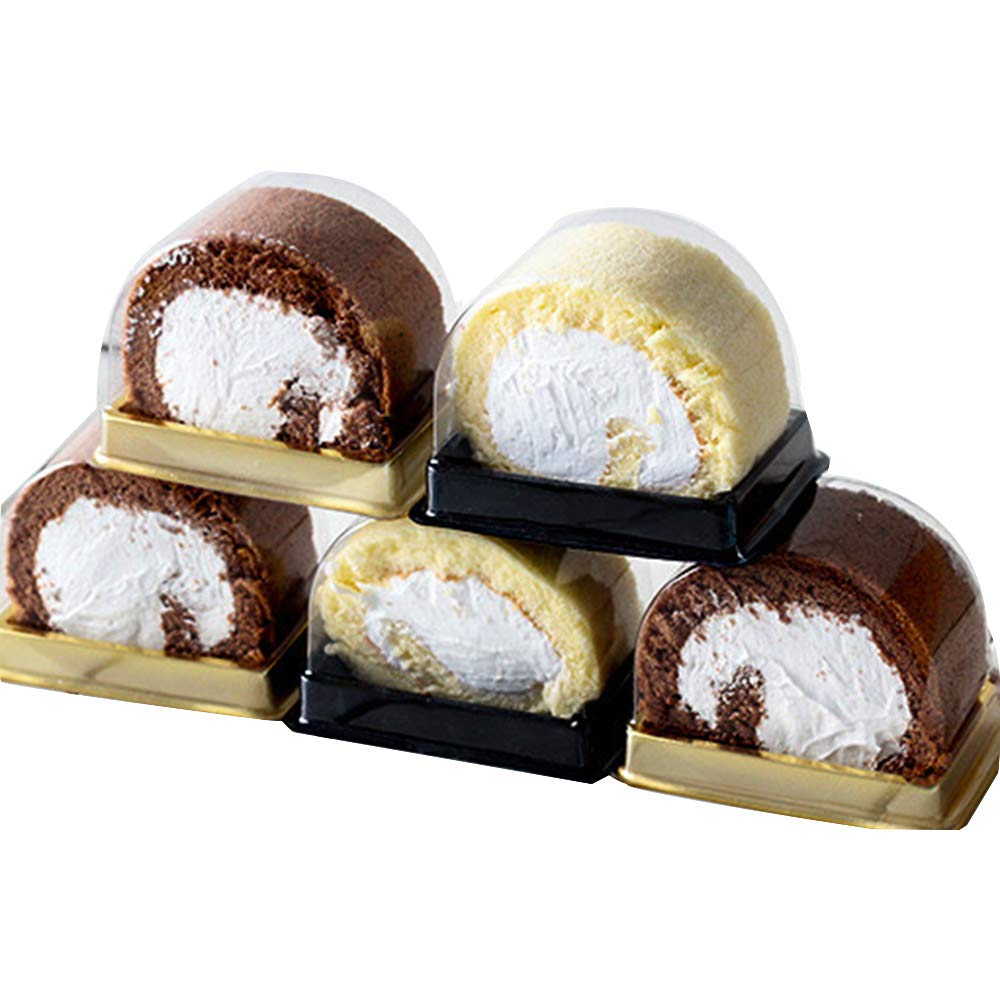50 Pieces Roll Cake Box Set Single Personal Swiss Roll Container with Clear Dome Plastic Muffin Cheese Pastry Dessert Sushi Fruits Display Food Storage Holder(3.15"x2.17"x2.75")