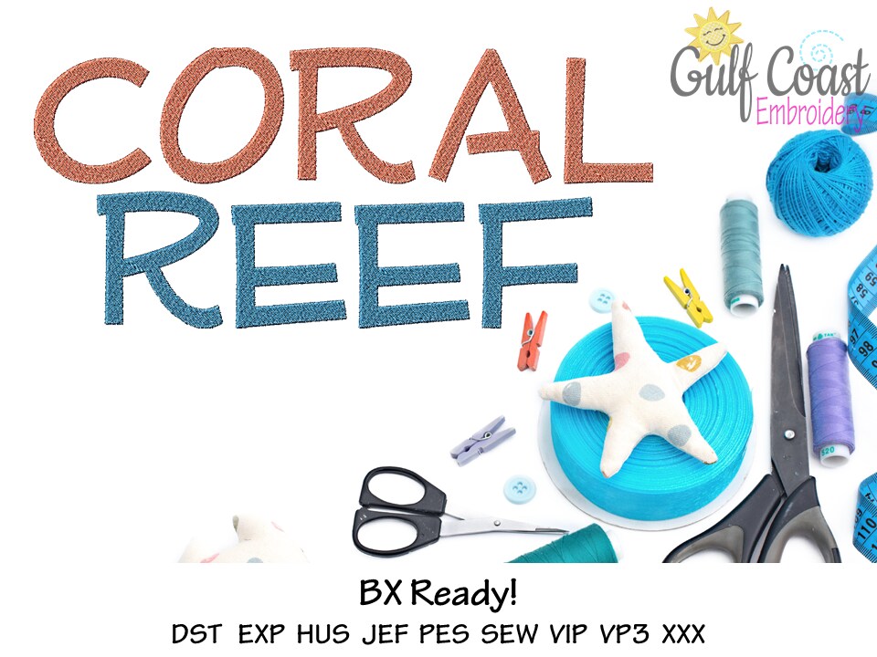 Coral Reef Machine Embroidery Font, BX Embroidery Machine Font, Pes ...