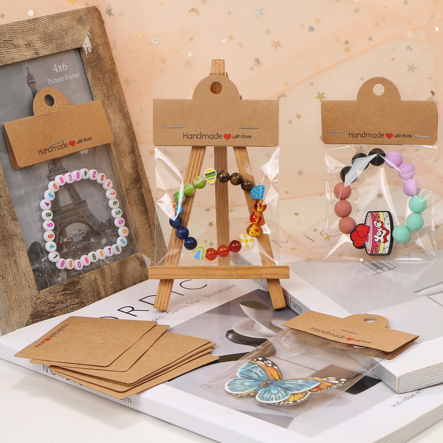 BROVITI 100Pcs Jewelry Display Packaging Card Head with with 100 Pcs Clear Bags for Small Business for Jewelry Bracelets Key Chains Earring Holder Display for Selling Jewelry Packaging Supplies