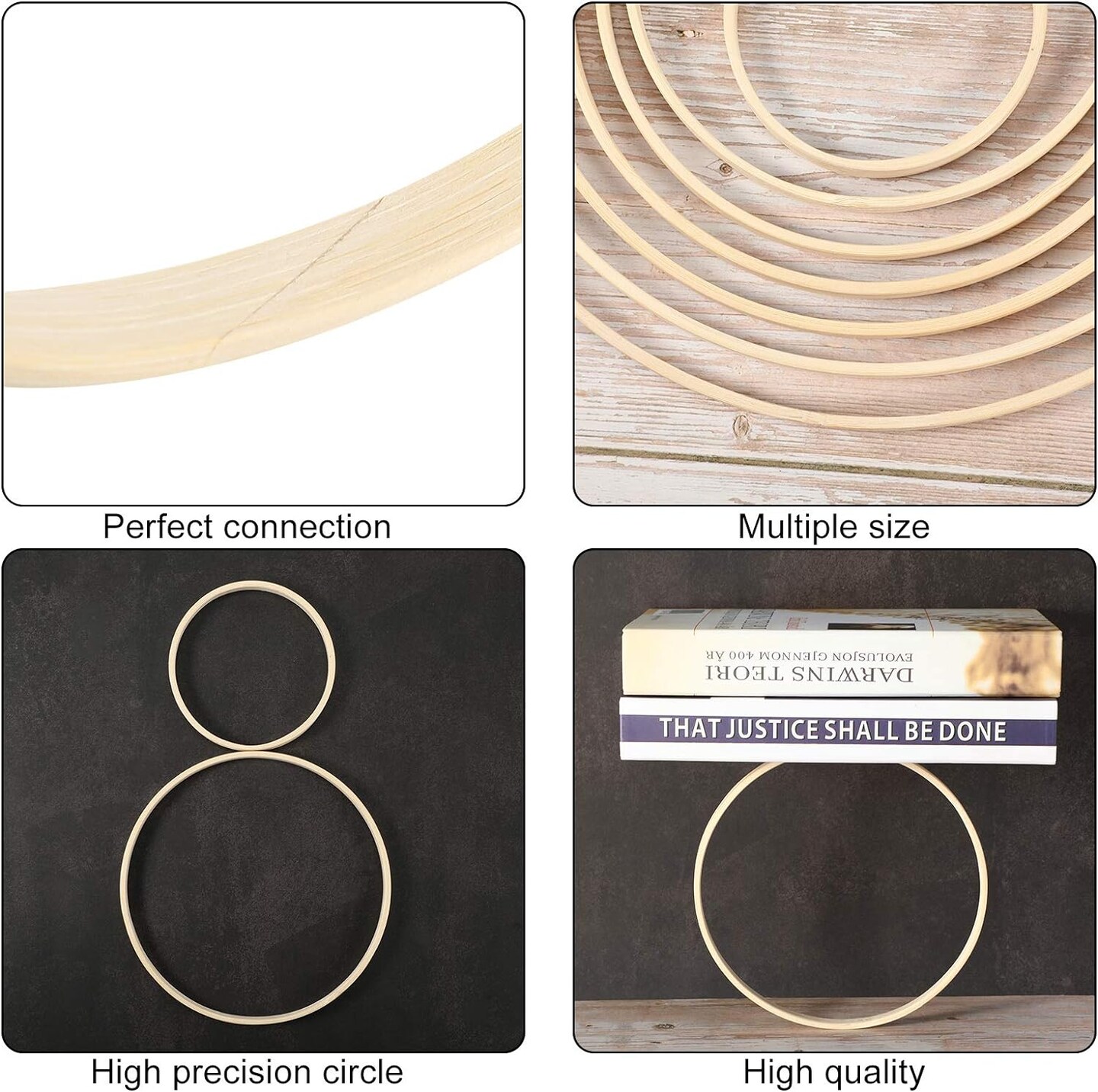 14 Pieces 7 Sizes Wooden Bamboo Floral Hoop Set Macrame Craft Hoop Rings Wreath Round Wooden Hoops for DIY Wreath Decor Dream Catcher and Crafts Making (4/6/ 7/8/ 9/10/ 12 Inch)