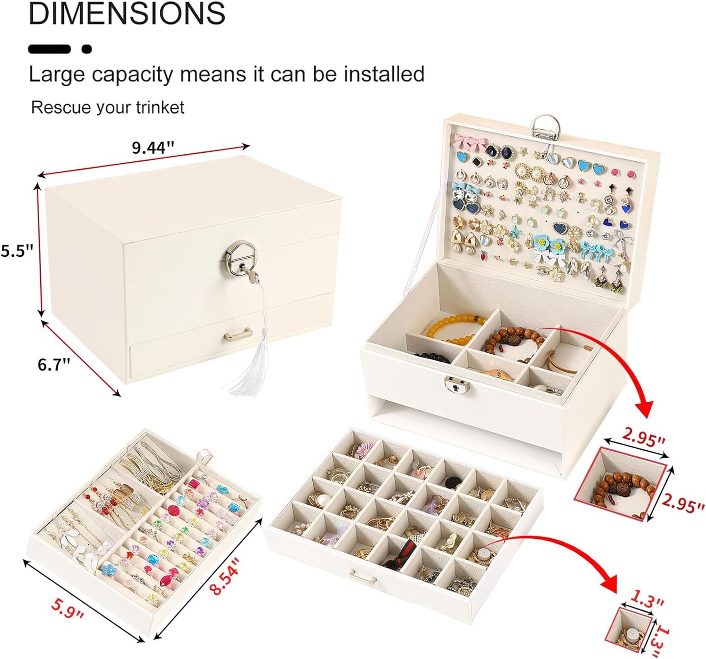 5-Layer Earring Jewelry Box with Lock – Stud, Necklace, Ring Organizer for Women and Girls