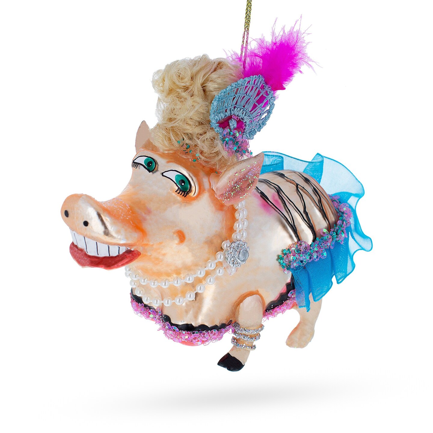 Fashion-Forward Pig Blown Glass Christmas Ornament