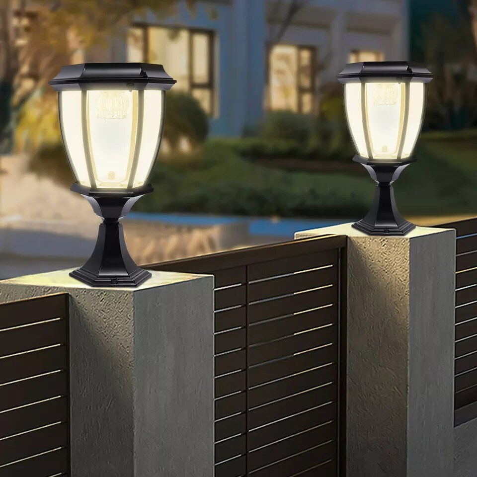 2-Pack Solar LED Post Light Lamp Yard Driveway Fence Outdoor Pillar Lights